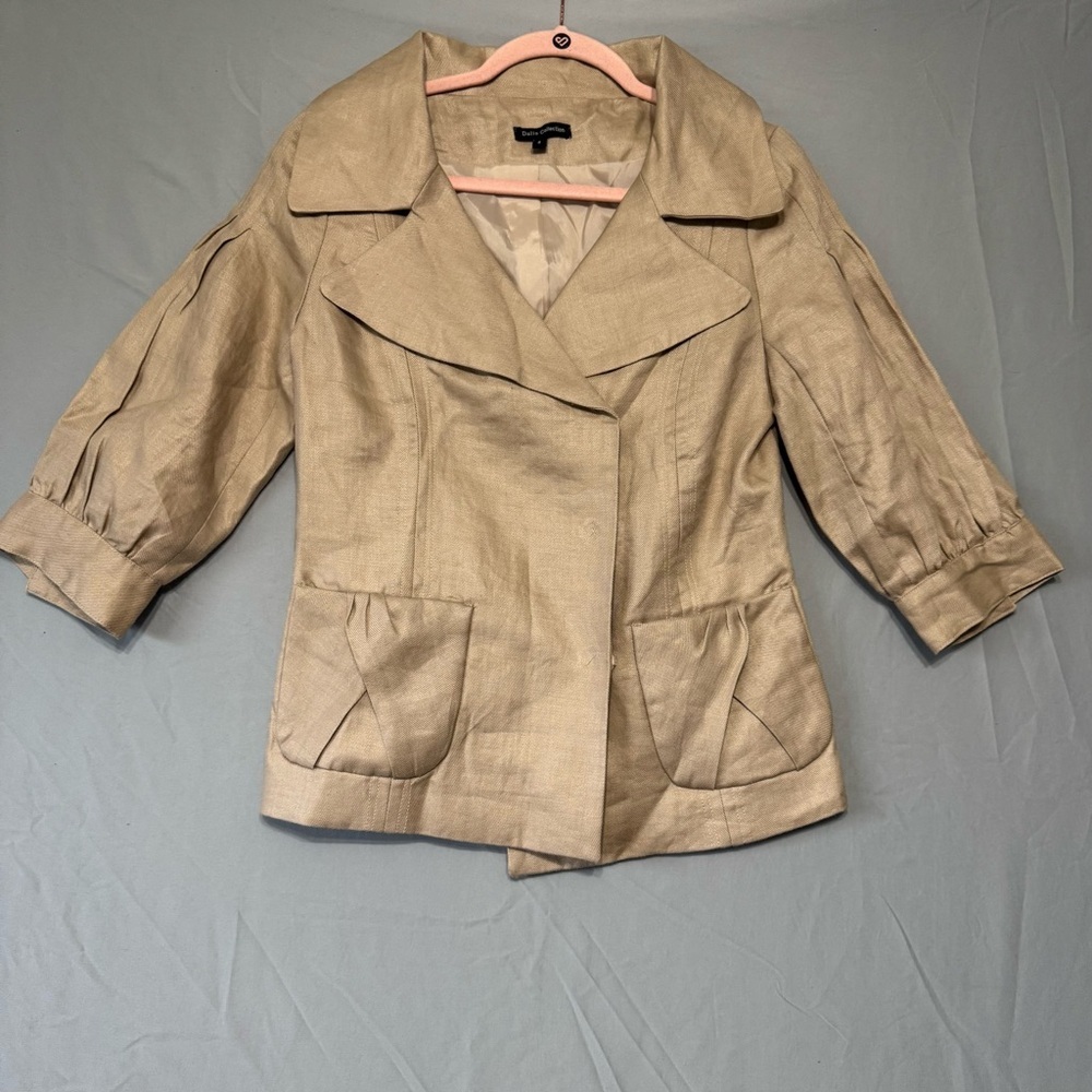 Dalia Womens Puff Sleeve Linen Blazer Coat Size 4 Tan Old Money Corpcore Career